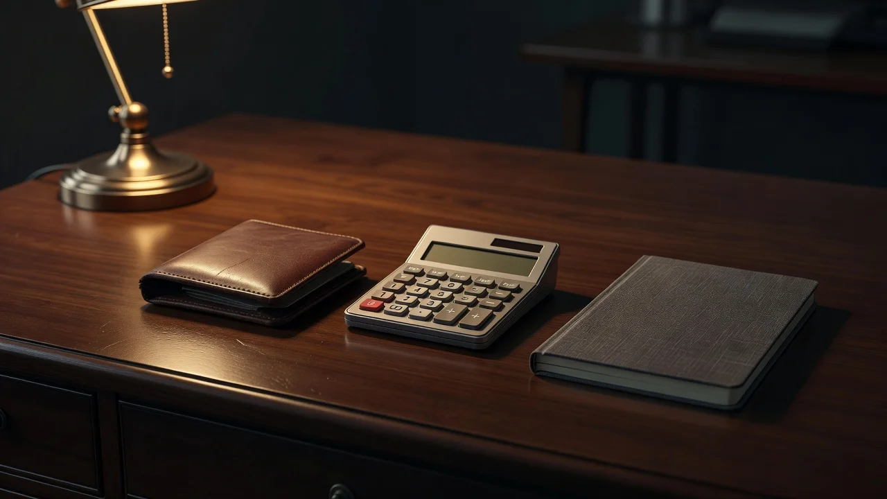 Notebook with a session budget next to a wallet on a desk