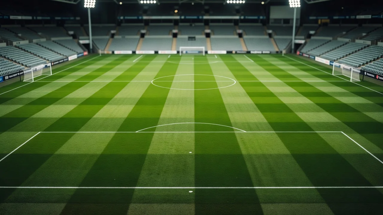 Perfect striped pitch seen from high in the stands