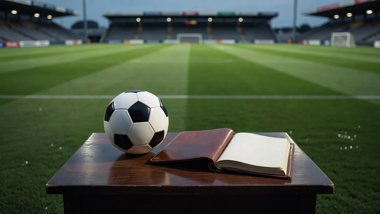 Football on a podium beside a coach’s folder