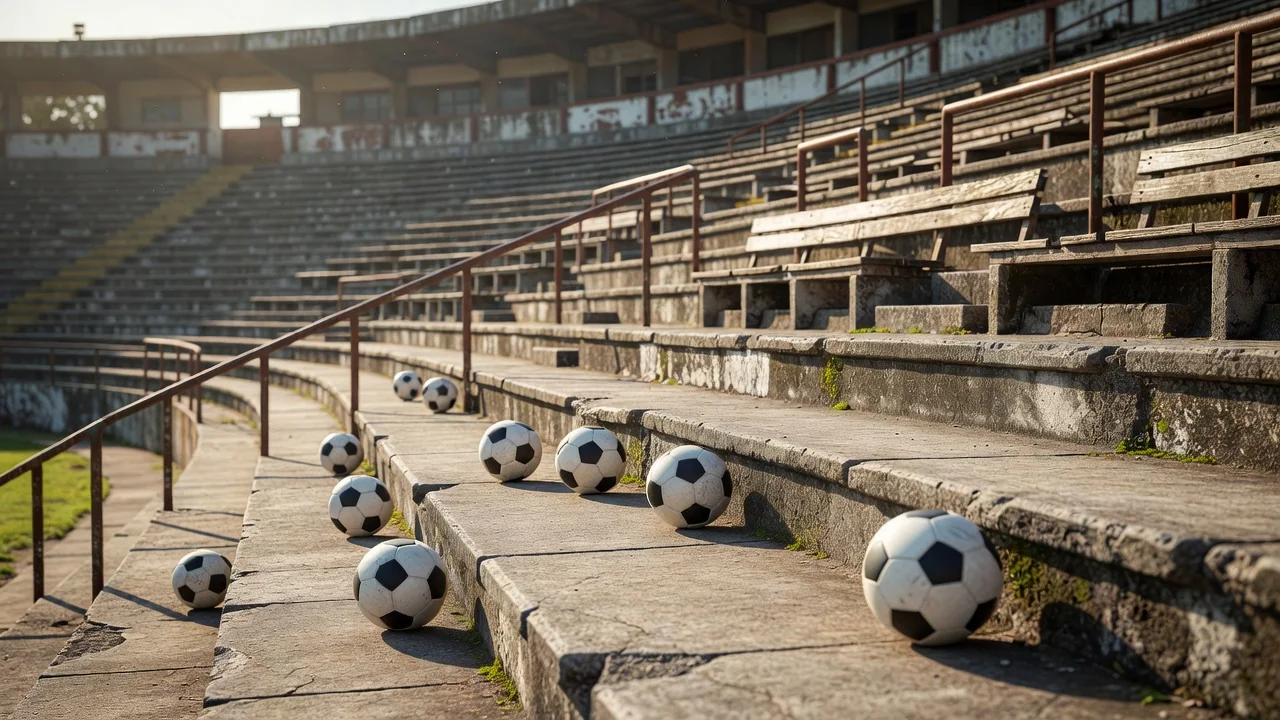 Sunlit terrace steps of an old Latin American stadium
