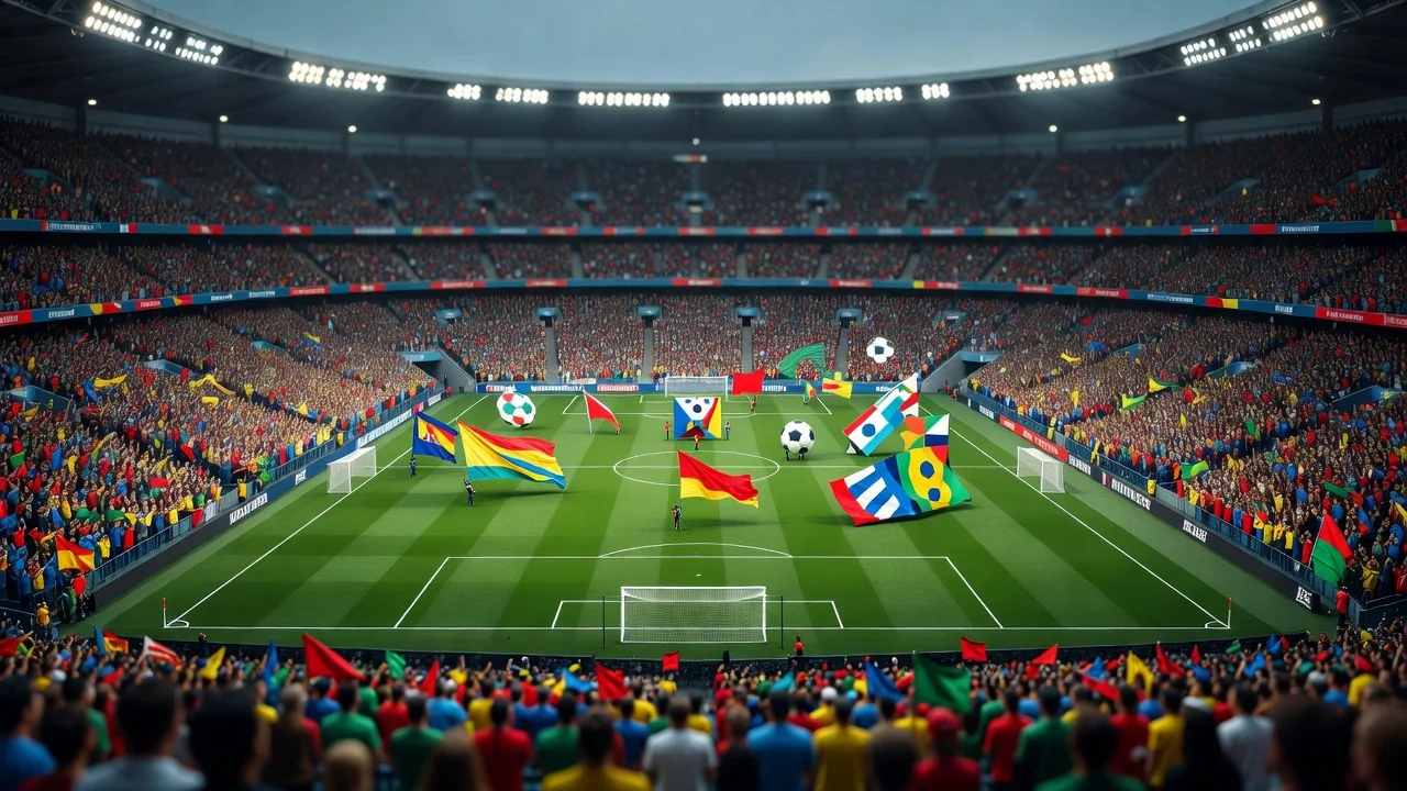Panoramic view of a packed football bowl during an opening ceremony