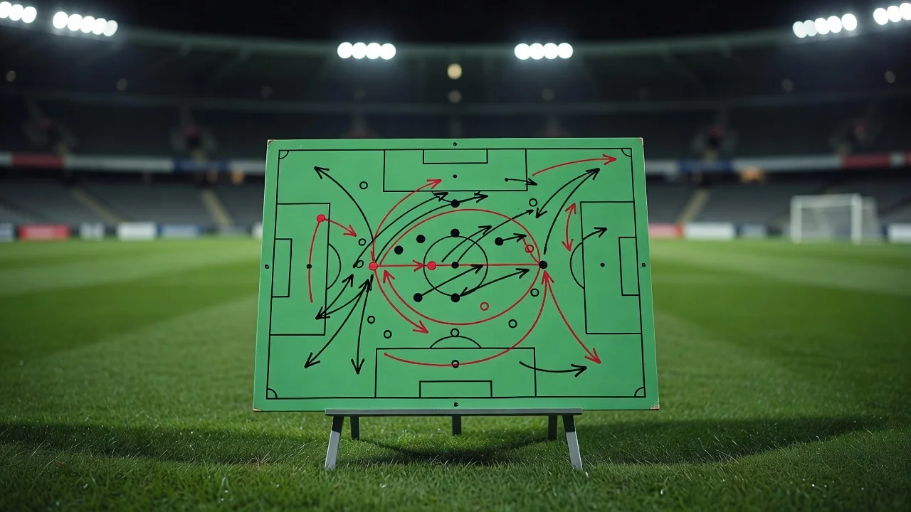 Tactics board with arrows drawn in marker, no text