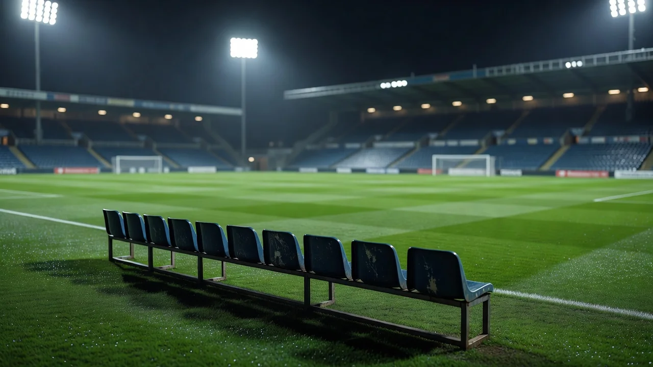 Football manager’s bench under stadium lights