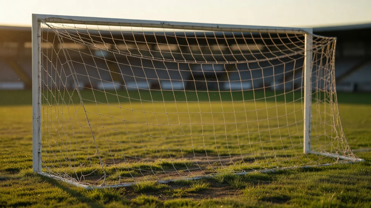 Crossbar and net in close-up during golden hour