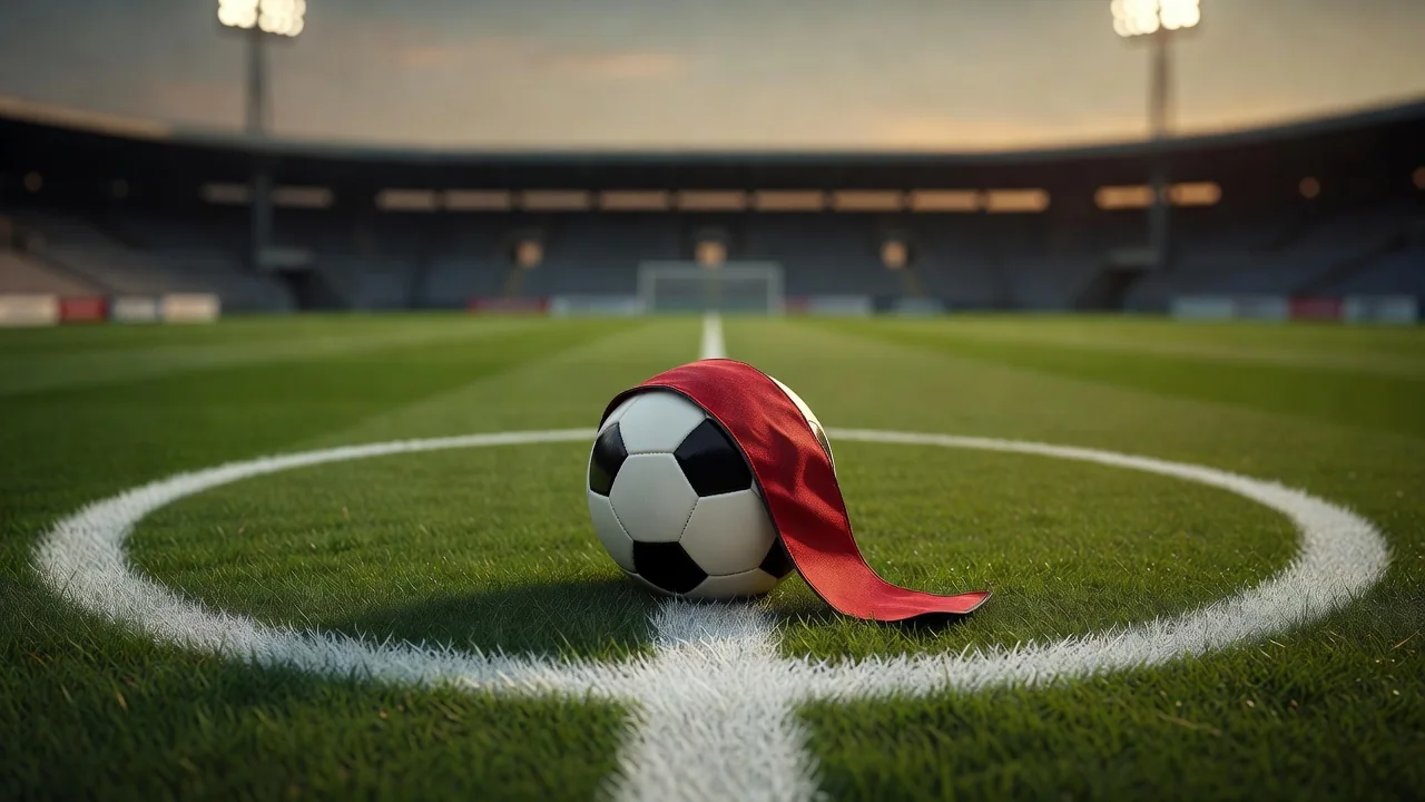 Captain’s armband on a football at the center circle