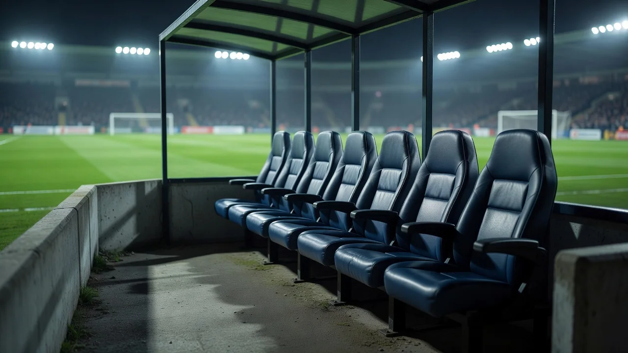 Legendary Coaches of Mexican Football Row of coach seats in a dugout before kickoff