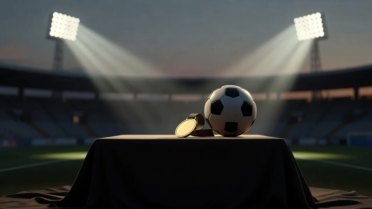 The Rise of Mexican Football in Global Competitions Gold medal and football on a podium draped in shadow